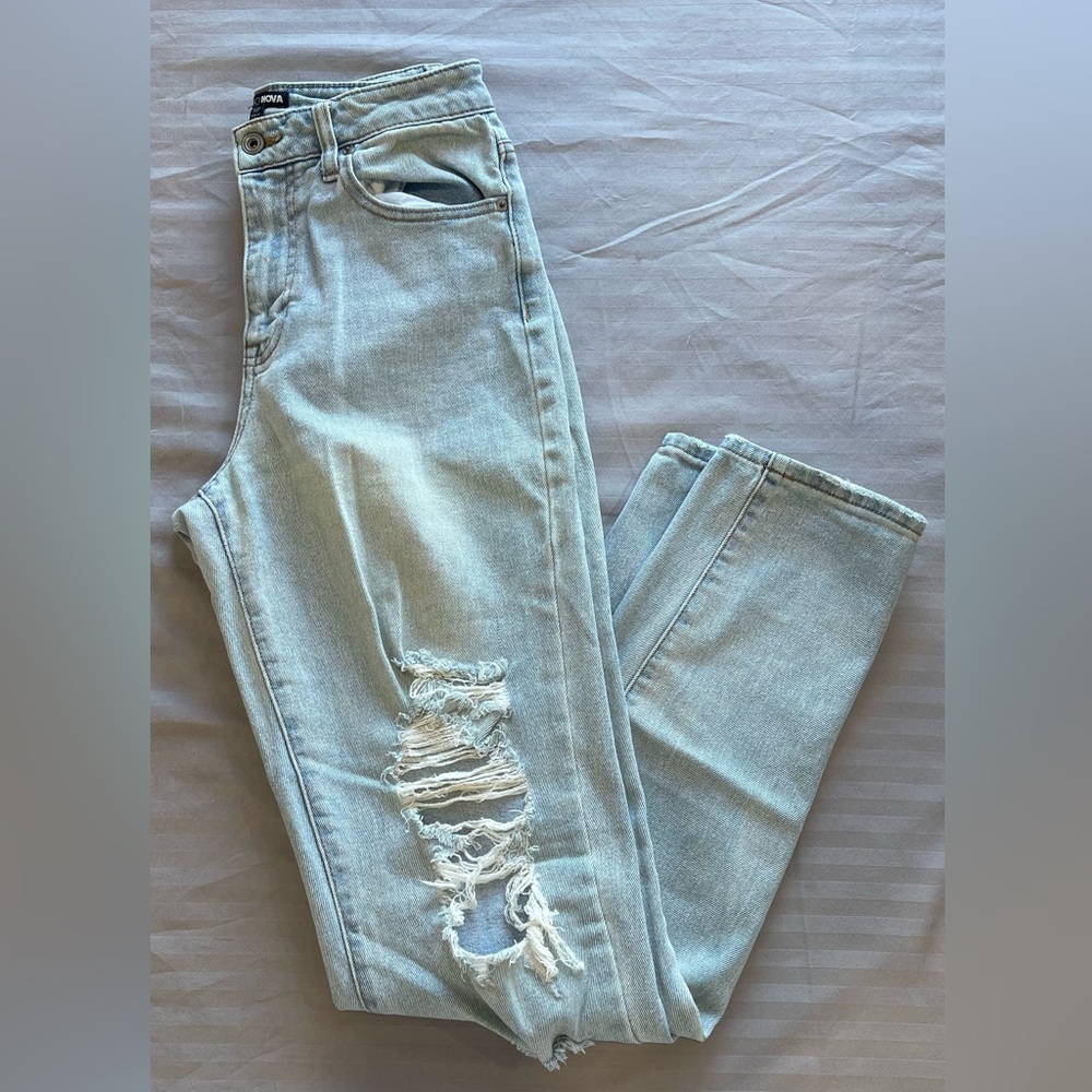 Fashion Nova Light Blue Ripped Skinny Jeans